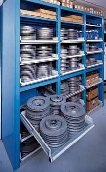 The Storage Wall System enables the New York Daily News to store oversized items such as motors, gears and drive shafts on shelves, while