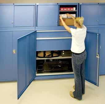 A row of Lista cabinets with stainless steel cabinet covers provides a