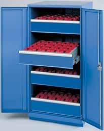roll-out trays are closed behind lockable hinged or sliding doors which protect tools from the working environment.