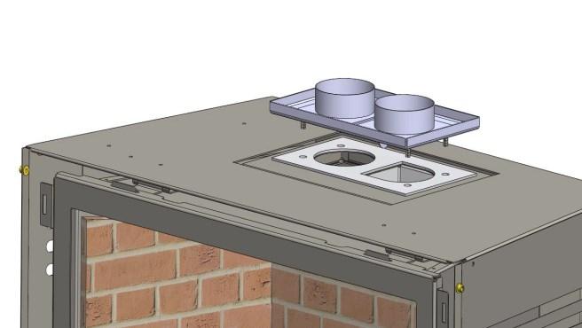 Proper operation of this insert requires exhaust and combustion air pipes be connected to correct collars on termination kit and insert air duct. A.