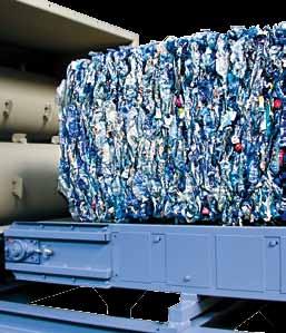 replaceable teeth. The pressed bales can be composed of different materials such as bottles or post-consumer plastic waste.