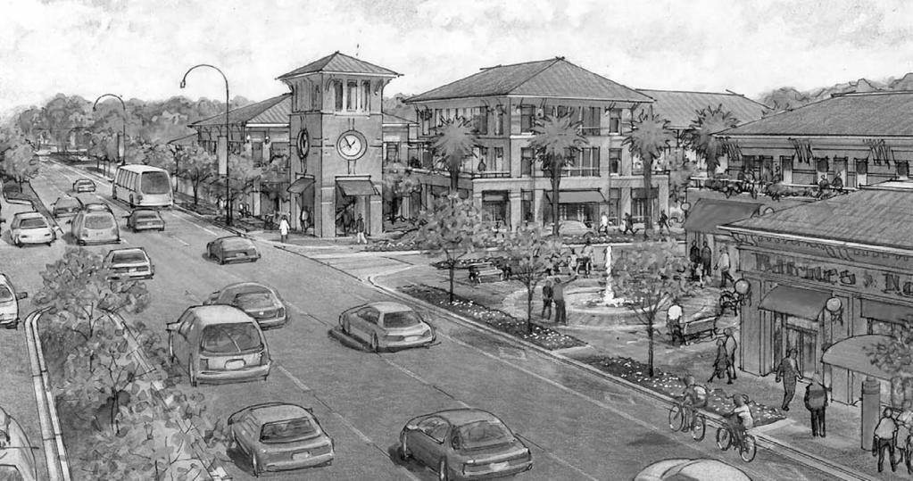 Sketches were prepared from photographs of existing places in the community to illustrate how the land use concepts might change the face of development in the Gainesville area.