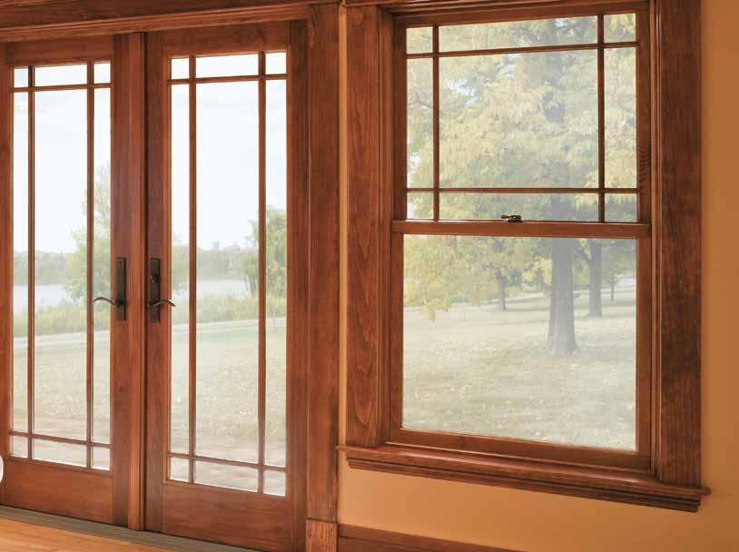 A-Series double-hung windows and Frenchwood outswing patio doors.