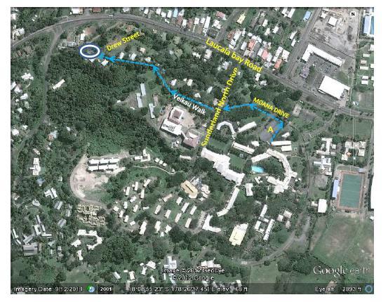 EARTHQUAKE/TSUNAMI EVACUATION ROUTE AND SITE FOR AUSAID LECTURE THEATER In the event of a large earthquake and tsunami you must evacuate the whole building and surrounding low-lying area and move