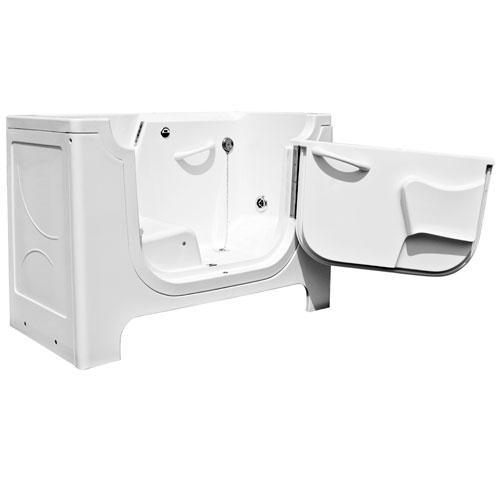 Wheelchair Access Walk-In Tub, Large (30 X 60 X 42) Color- White 22 Seat Height Heavy Duty Reinforced Fiberglass Water Fill Max Capacity: 65 Gallons High Gloss Triple Gel Coat Finish Adjustable