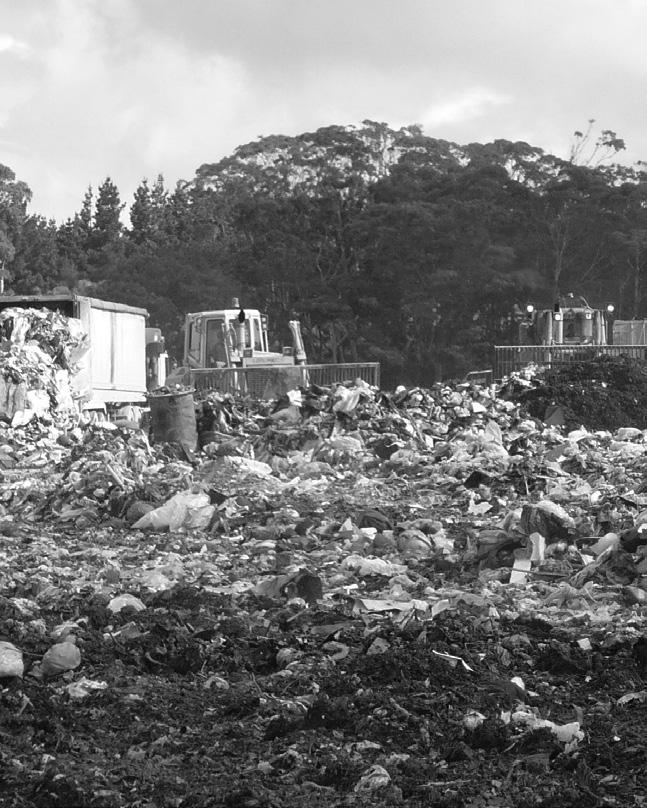 A landfill is a large hole in the ground. Aucklanders throw away about 160 kgs of rubbish a year each.