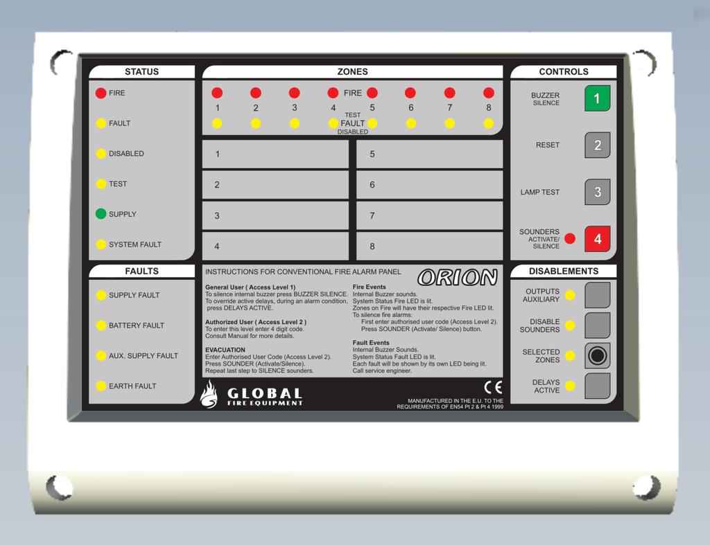 The Orion Mini-Rep will provide remote control and system display status from multiple locations to an Orion based Conventional Fire Alarm system.