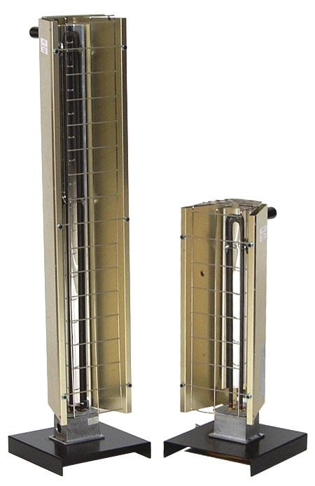 Heavy duty protective wire screens. GOLD anodized Aluminum internal reflector. Square Feet Heated NON-PROTECTED AREA BELOW ABOVE of of KW 2.0KW & 4.KW Stand s Required Clearance From Front of Heater.