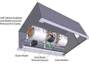 If the unit has electric heat, the heaters need to be disconnected from supply wiring. Each fan housing will have a heating element on both of its sides, spanning the inlet venturi.