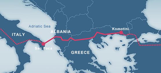 Trans Adriatic Pipeline (TAP) connecting with the TANAP at the Greek-Turkish border, will cross Greece, Albania and the Adriatic Sea before coming ashore in Southern Italy to connect to the Italian