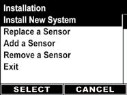 LOUP II DRILL MONITOR OPERATION MANUAL 4. A warning message now 3. Press SELECT 5. Install New System appears asking Are you Plug your sensors in Sure?