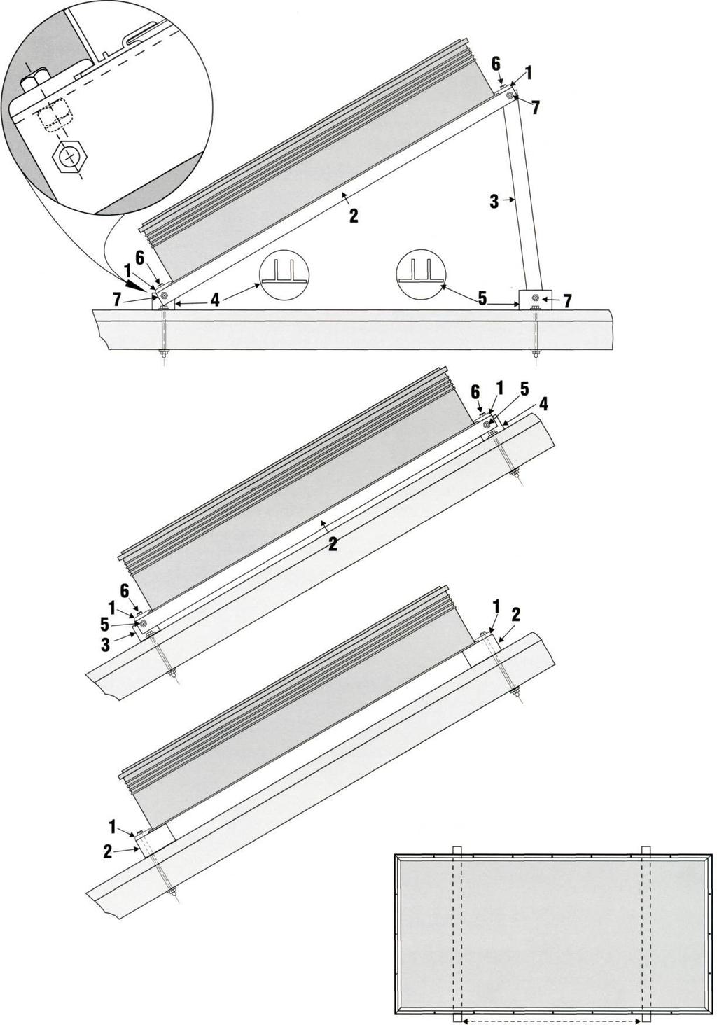 PROGRESSIVTUBE MOUNTING SYSTEM 1. Adjustable Tilt Mounting Hardware Parts: 1. Surface Clamps (4) 2. Cross Channel (2) 3. Standoff, 1-1/4" square tube, 1 /8: wall (2) 4.
