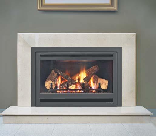 trim 600TRSI with logs and Modena limestone mantel 6000TRSI with LUNA polished concrete surround XLR PLUS-HE with with logs and