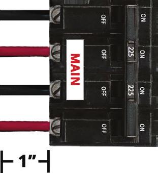 MAXIMUM amperage per 2-pole (2 wire), field or factory installed, plug-in MAIN BREAKER = 150 A MINIMUM of one-inch (1 )