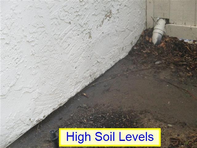 (2) High Soil Levels. Some areas around the house have soil levels which rise to the base of the weep screed.