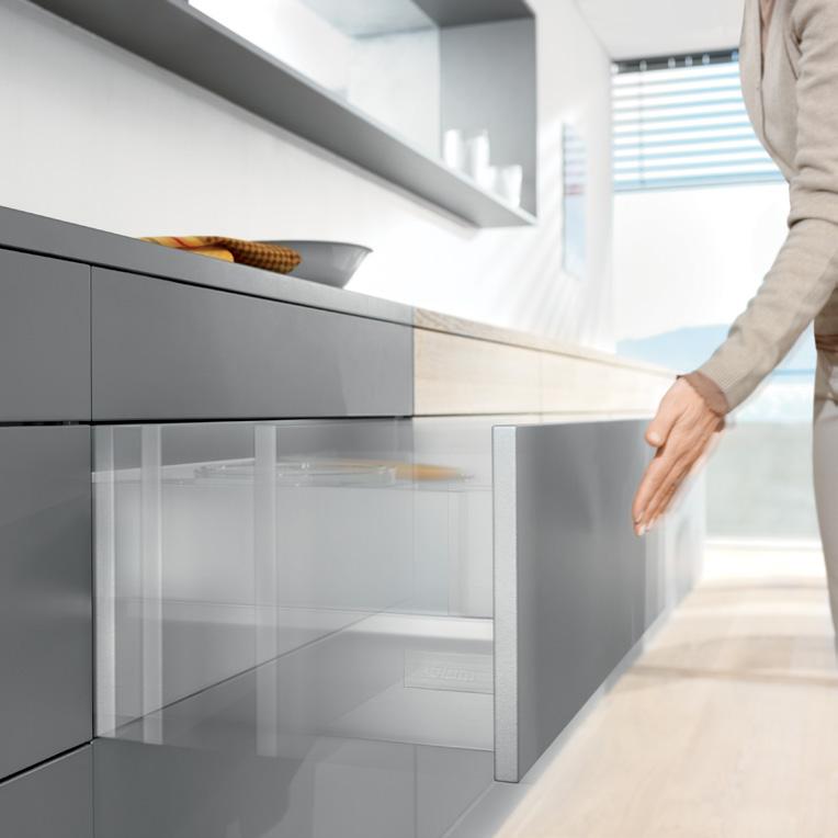 Increased ease of use in the kitchen With BLUMOTION, furniture always closes softly and effortlessly One press and drawers and lift systems will open as if by themselves with
