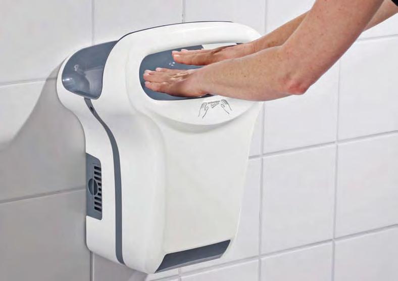 Hand dryer 85 99 Bath accessories 15 16 Hand dryer Impact-resistant plastic housing for hygienic drying. With infrared-proximity switch for contact-free switching on and automatic shutdown.