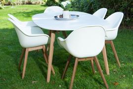 adjustable height of 47 x 47 x 18 (26 ) in aluminum and semi-round rattan, 6mm, with table top in Duraboard