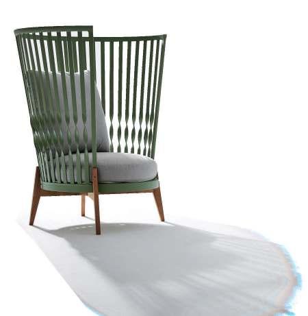 FLOAT Single Seater Material/Color: Aluminum, Teak Wood Legs/ Light Green Size: DIA72 x H90 cm FLOAT Single