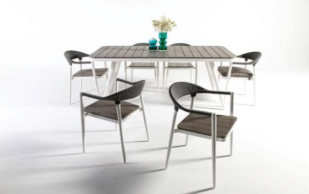CORAL Dining Set CORAL Dining Chair Frame: Aluminum Material/Color: Composite Wood, White/Taupe Size: L55 x W48 x H74