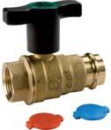 1 tool for O-ring replacement Brass-finished ball valve, full port, press connections and plastic extended T handle, for pipes with high insulation thickness.