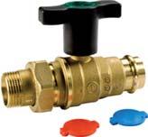 R853VT Brass-finished ball valve, full port, press connection and female thread, with drain tap, plastic extended T handle, for pipes with high insulation thickness.