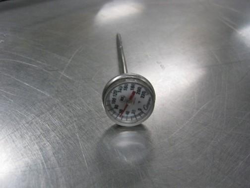 If the stem of your dial thermometer has a dimple or dent about halfway up the stem, this indicates that you will need to insert the thermometer at least that far into the food to get an accurate
