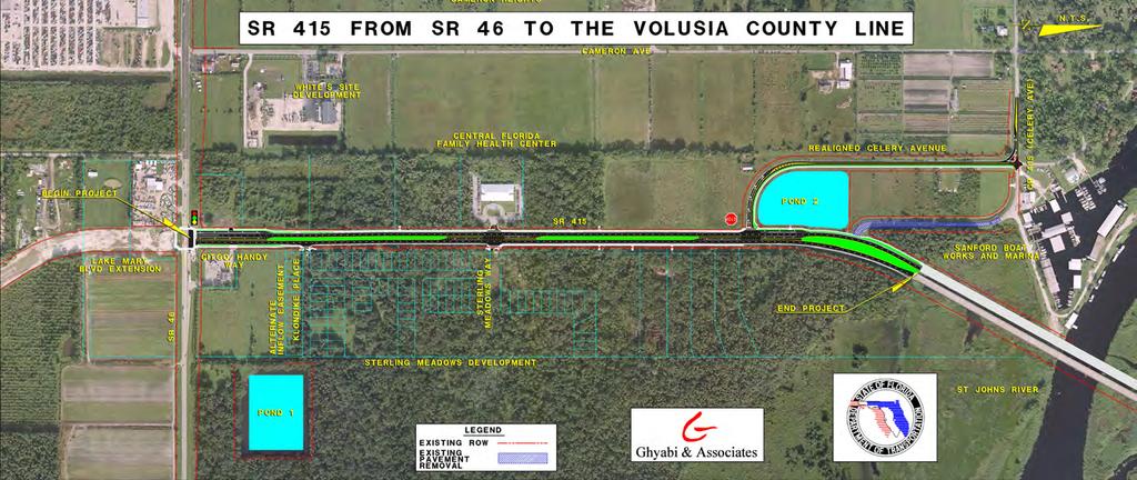 The total project length, including an additional 500 feet of pavement marking south of the SR 46 intersection, was 1.07 miles. The project also included the relocation of a 0.