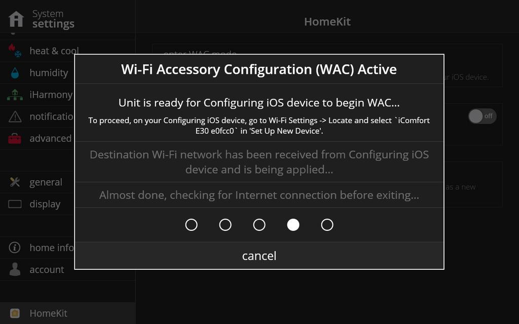 HomeKit Manual Setup The following procedure is used when Apple Homekit was not configured during the thermostat s commissioning phase.