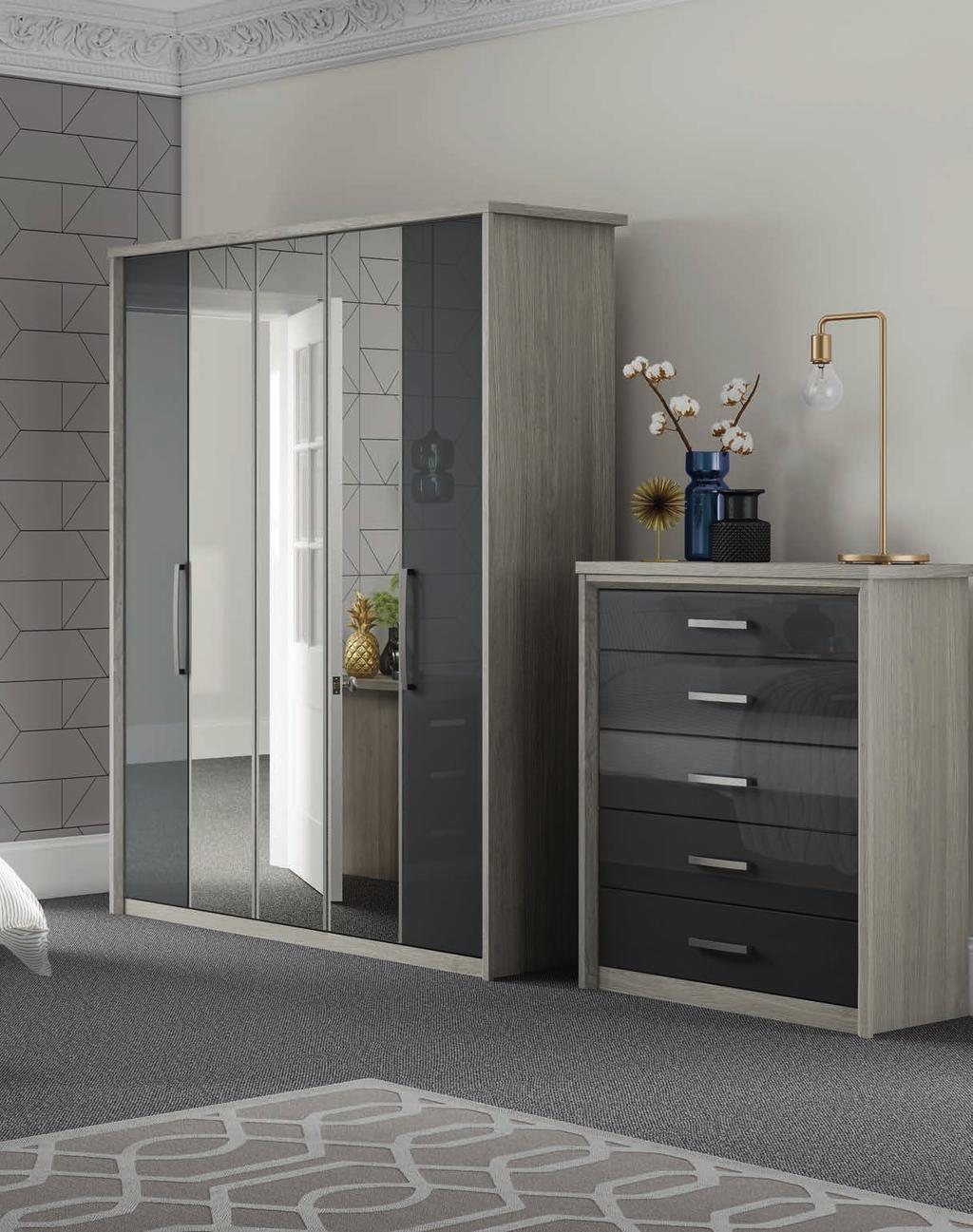 COSMOS KINGSTOWN 7 COSMOS On trend modern collection. Cosmos provides an ultra high gloss finish. This contemporary looking bedroom furniture comes with soft close drawers and doors as standard.