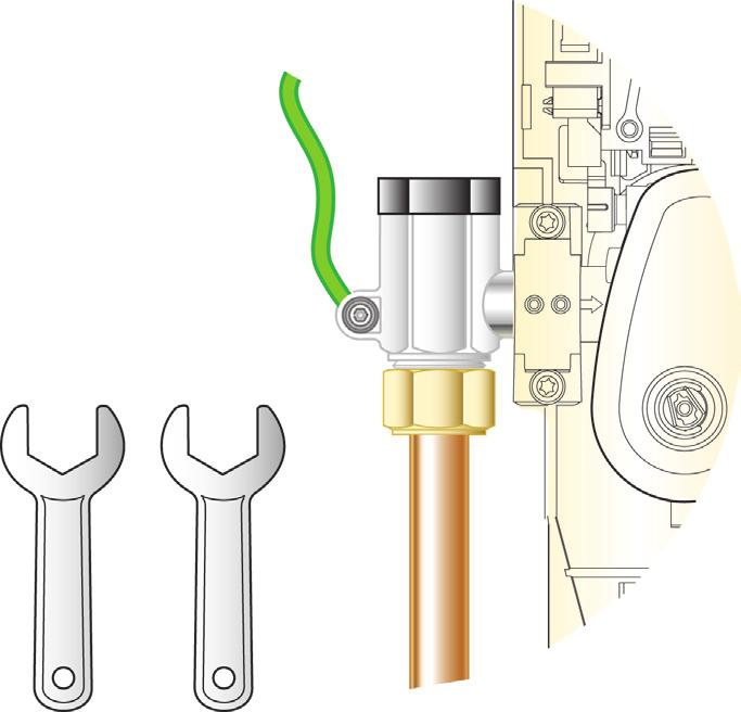 Hold a wrench across the flats of the metal connector.