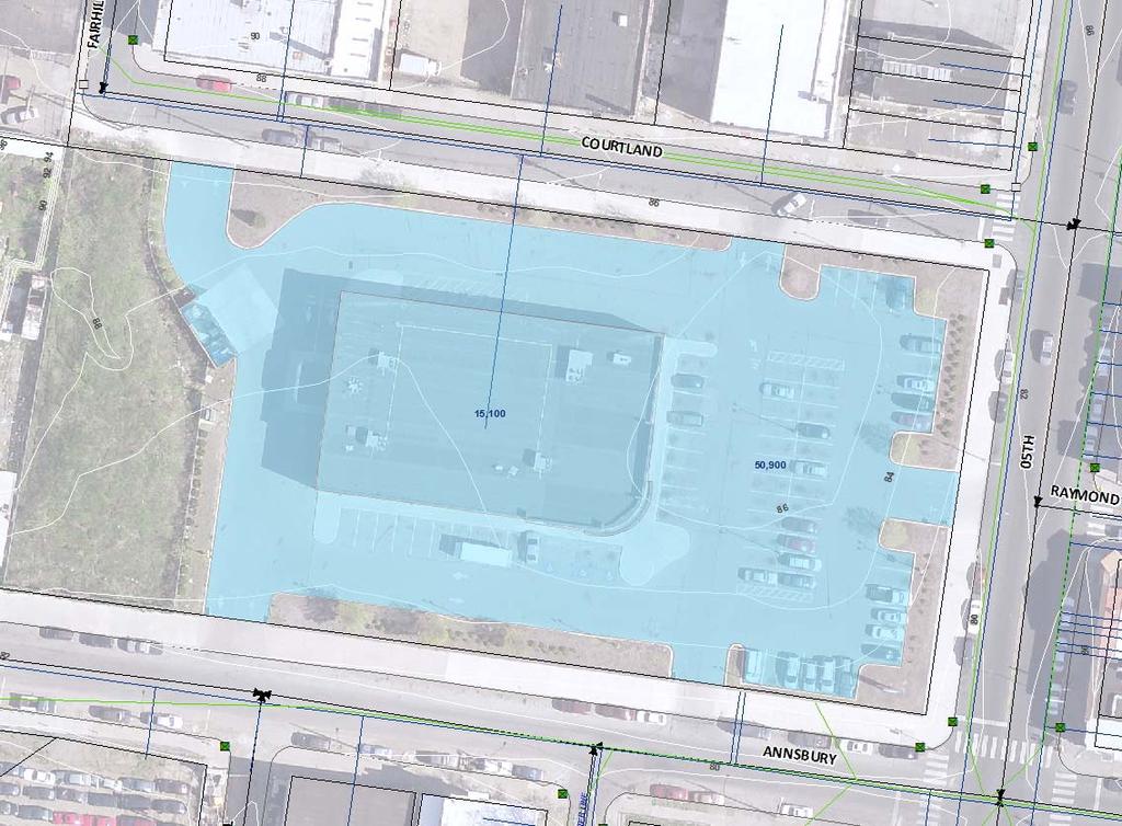 To draw non street drainage area polygons, such as a parcel or roof, turn on the Impervious Cover GIS layer which delineates rooftop impervious cover and ground level impervious cover.