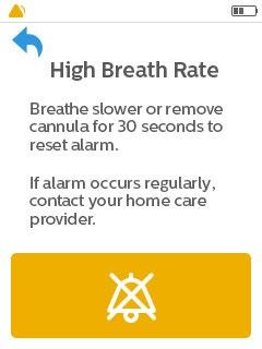 Visual, Audio Indicators Description What To Do 1 beep that repeats every 16 seconds High Breath Rate Alarm This alarm indicates that the user s breath rate is exceeding the maximum pulse rate of the