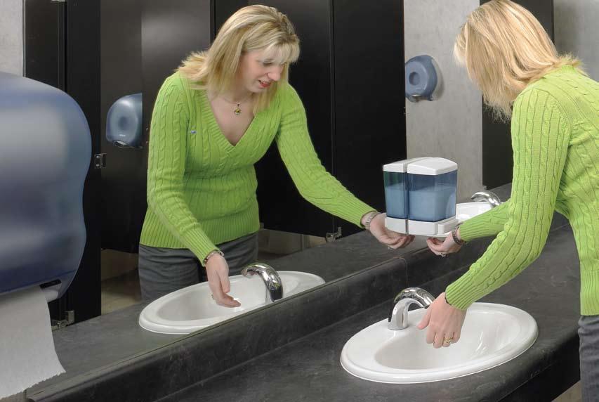 Smoothly running washroom. Working, ready-to-use dispensers. Hygienic, upscale image.