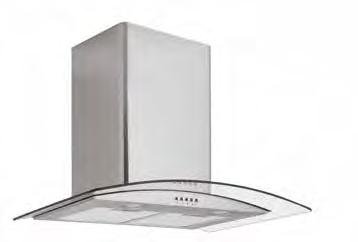 hoods CGC710 CGC910 Wall chimney hood Wall chimney hood W 700mm W 900mm Stainless steel or black with curved clear glass Push button controls 3 Speeds 2 x 1.