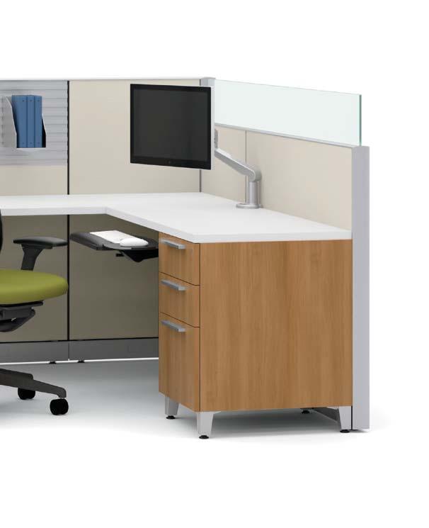 Define individual work areas without blocking natural light or views by using frameless glass to