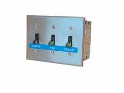 Kitchen style remote panels feature toggle switches and a stainless steel face plate for flush mounting to a wall. The junction box is also included.