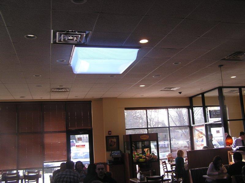 Denny s Green "Restaurant Skylight in dining room. Sensors control the LED and determine what lights are needed.