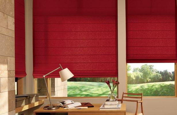 DESIGN STUDIO ROMAN SHADES Bungalow Red Apple fabric in Batten Back style shade with PowerRise 2.