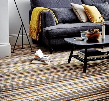 Striped carpet Be bold with your home design; introduce a dynamic striped carpet into your rooms for maximum impact.