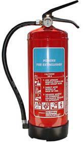 Dry Powder extinguisher Red with a BLUE band on its body. Class B Flammable liquids. Can also be use on fires involving live electrical equipment.