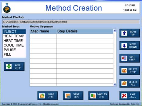 AutoBlock Plus Operation Manual and Instructions 4.0 CREATING A METHOD From the Main Screen, click on the Method Creation button.
