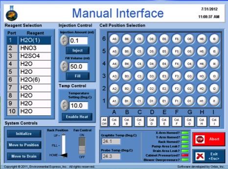 Environmental Express, Inc. 6.0 MANUAL OPERATION From the Main Screen, click on the Manual Screen button.
