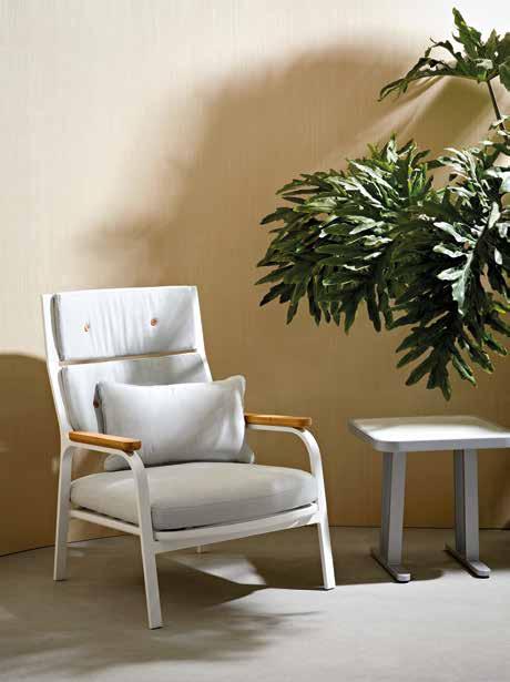 ORACLE (KC8501) high-back lounge chair in White; cushion in Light Grey. PENGUIN (KT8504) square side table in Silver Grey 52 52 52cm.