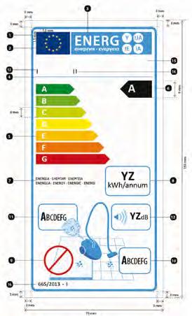3.2. The design of the labels for hard floor vacuum cleaners shall be the following: Whereby: The design description of the label shall be in accordance with point 4.