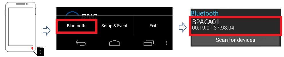 b. Select Bluetooth from the menu. The Bluetooth menu can only be opened when PeakAbout is in Setup mode.
