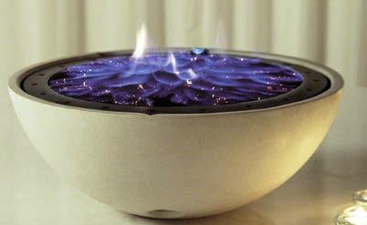 The gas fire bowl uses special matting which creates a unique flame effect. The gas fire bowl is available in either White or Black stone, Polished Aluminium or Bronze.