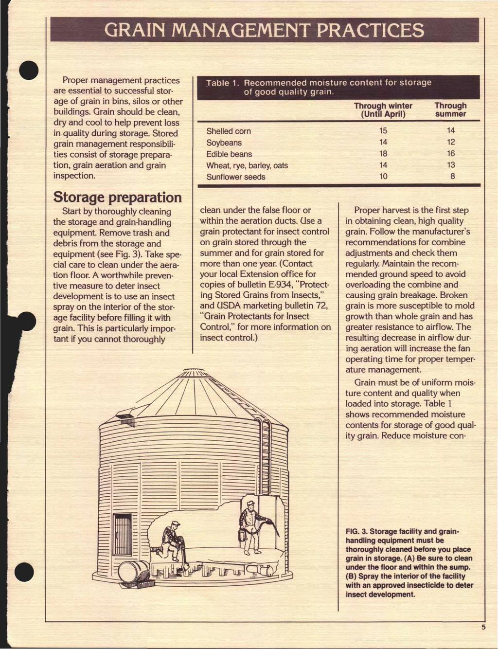 GRAIN MANAGEMENT PRACTICES Proper management practices are essential to successful storage of grain in bins, silos or other buildings.