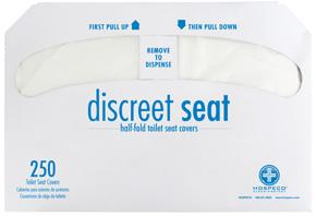 Economy Toilet Seat Covers Discreet Seat 5000 Our recycled half-fold toilet seat cover when you need to stay within a budget, but still want to offer protection in the restroom.