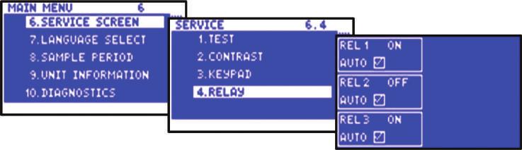 THX-DL Operation THX-DL Operation 6.4 Relay key to scroll down to the second page of the menu. Select Service from the main menu. Confirm selection using the key to reveal the Service menu.